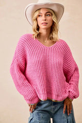 BiBi V-Neck Sweater with Colorful Trim 