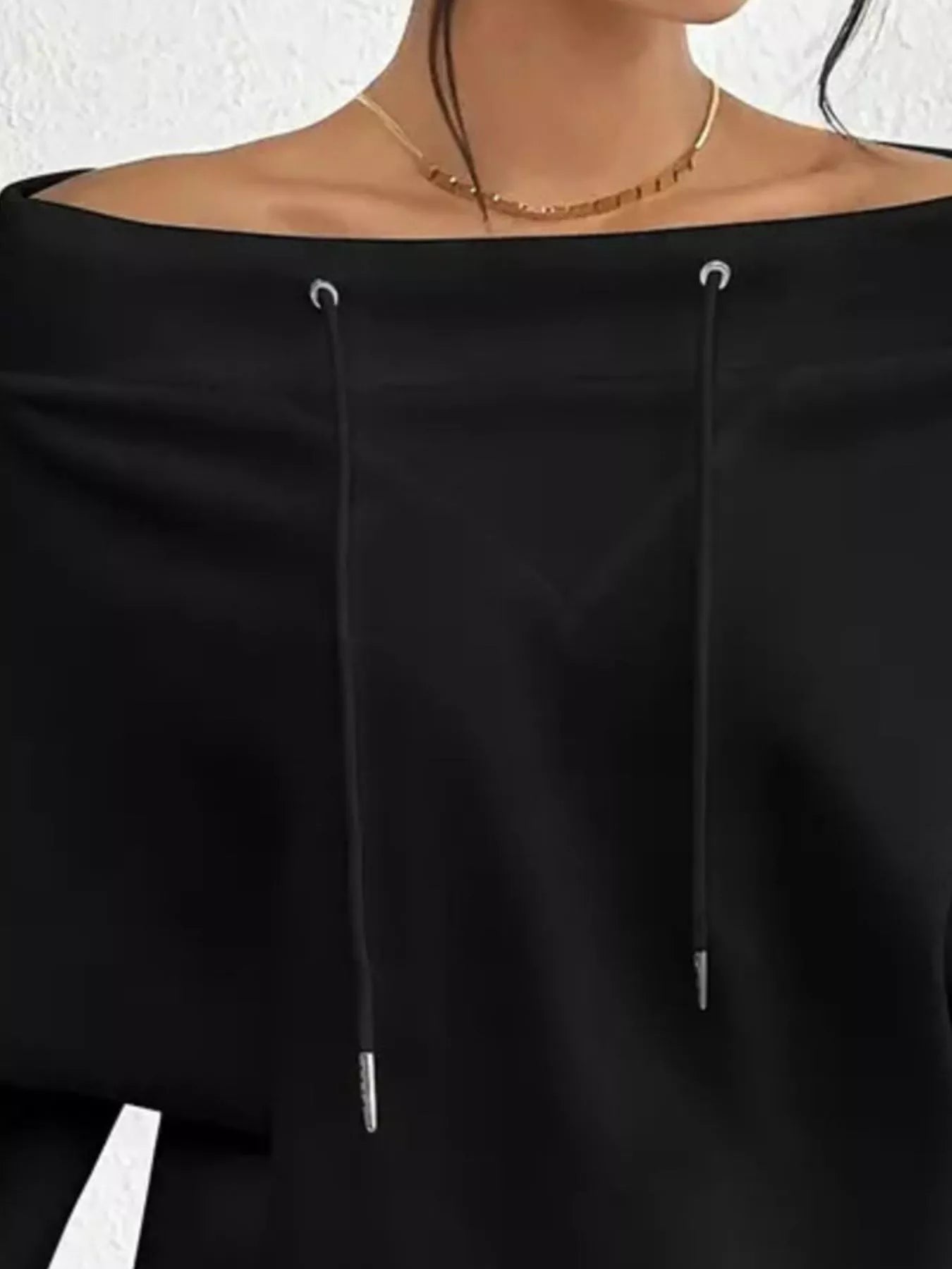 Full Size Off-Shoulder Drawstring Long Sleeve Top Plus Size 
