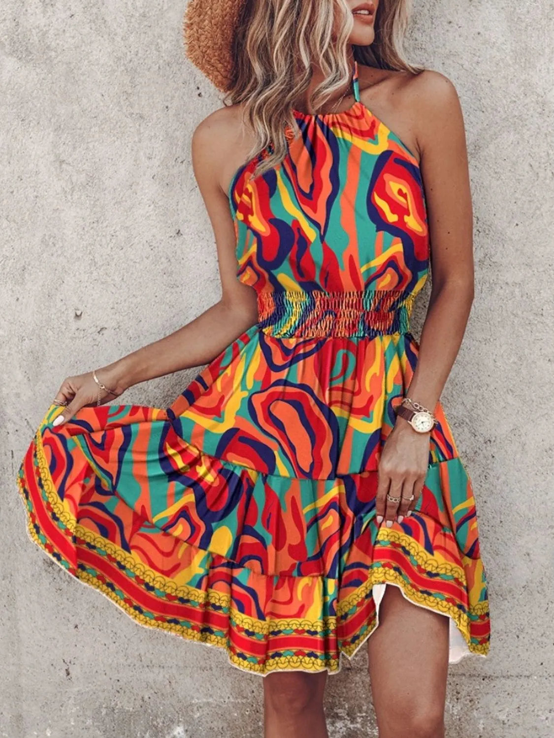 Paisley Print Halter Neck Mini Dress 