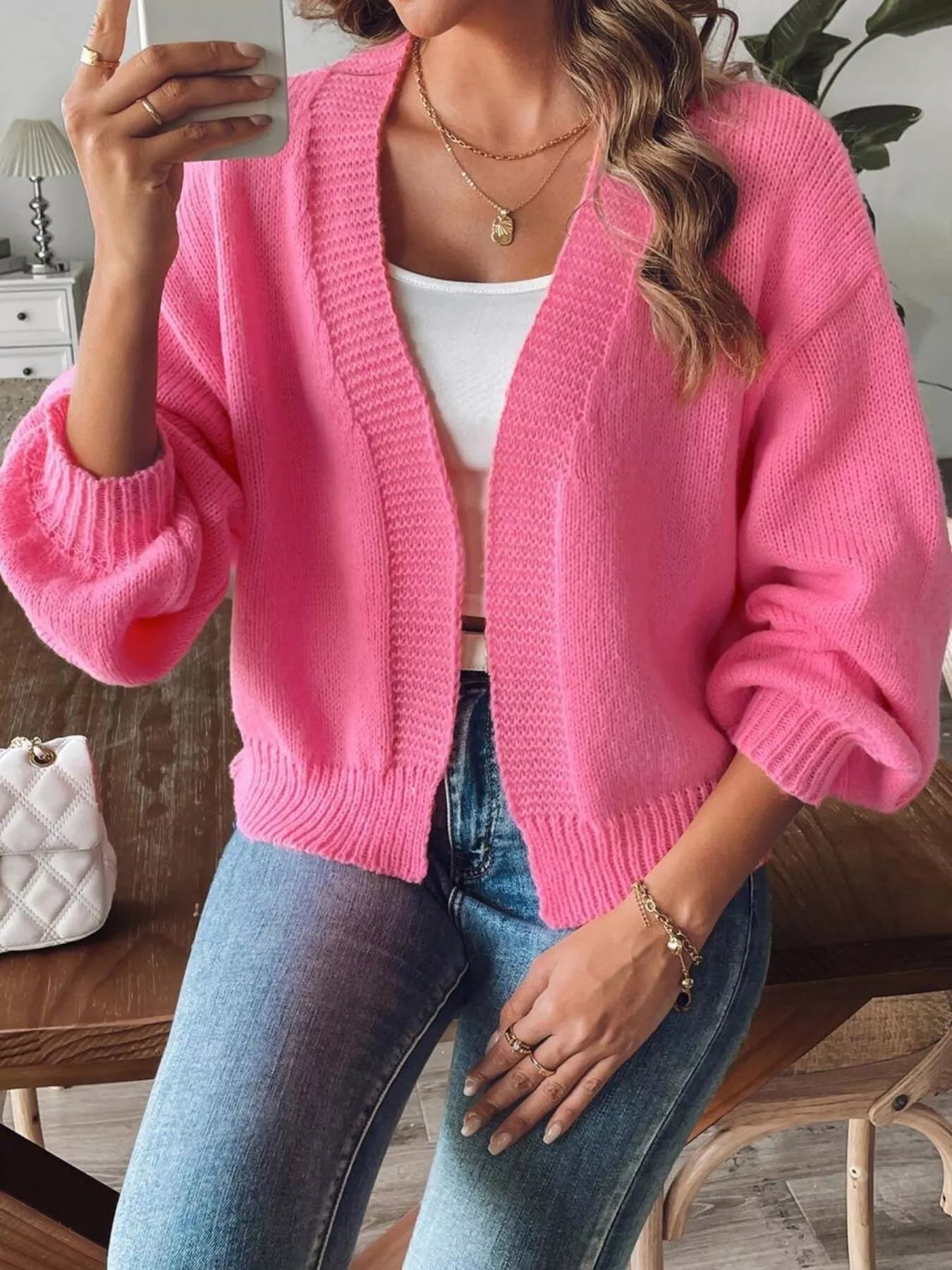 Open Front Dropped Shoulder Cardigan 