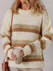 Stripe Exposed Seam Drop Shoulder Knit Baggy Sweater 