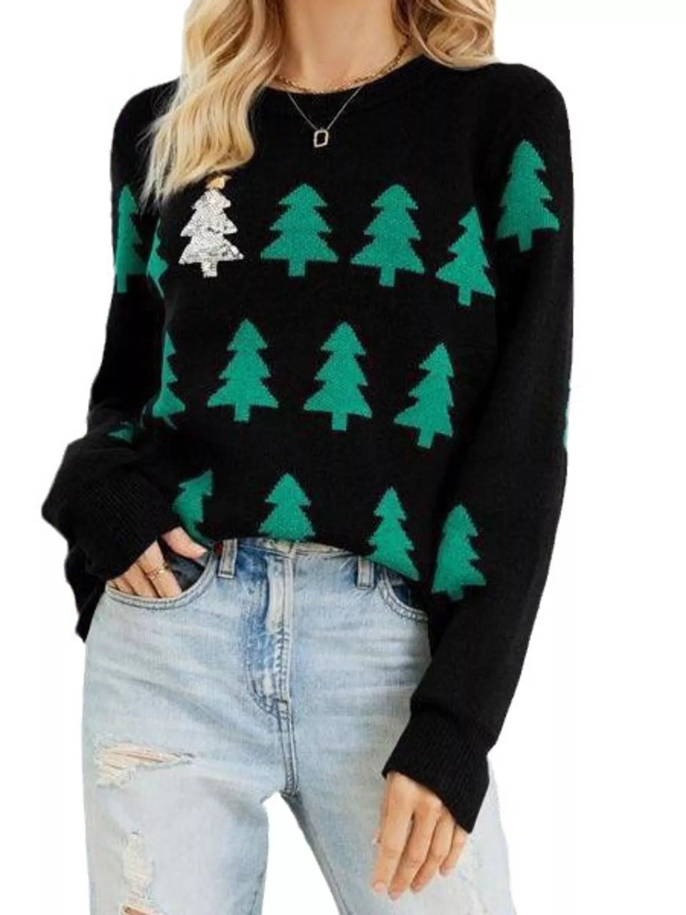 Christmas Tree Pattern Long Sleeve Sweater 