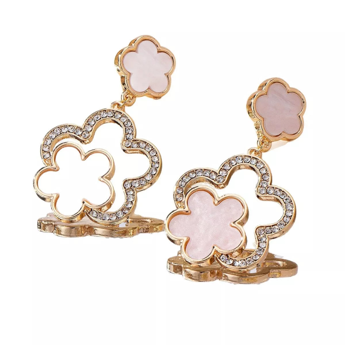 Lucky Clover Dangle Earrings with Rhinestone Accents 