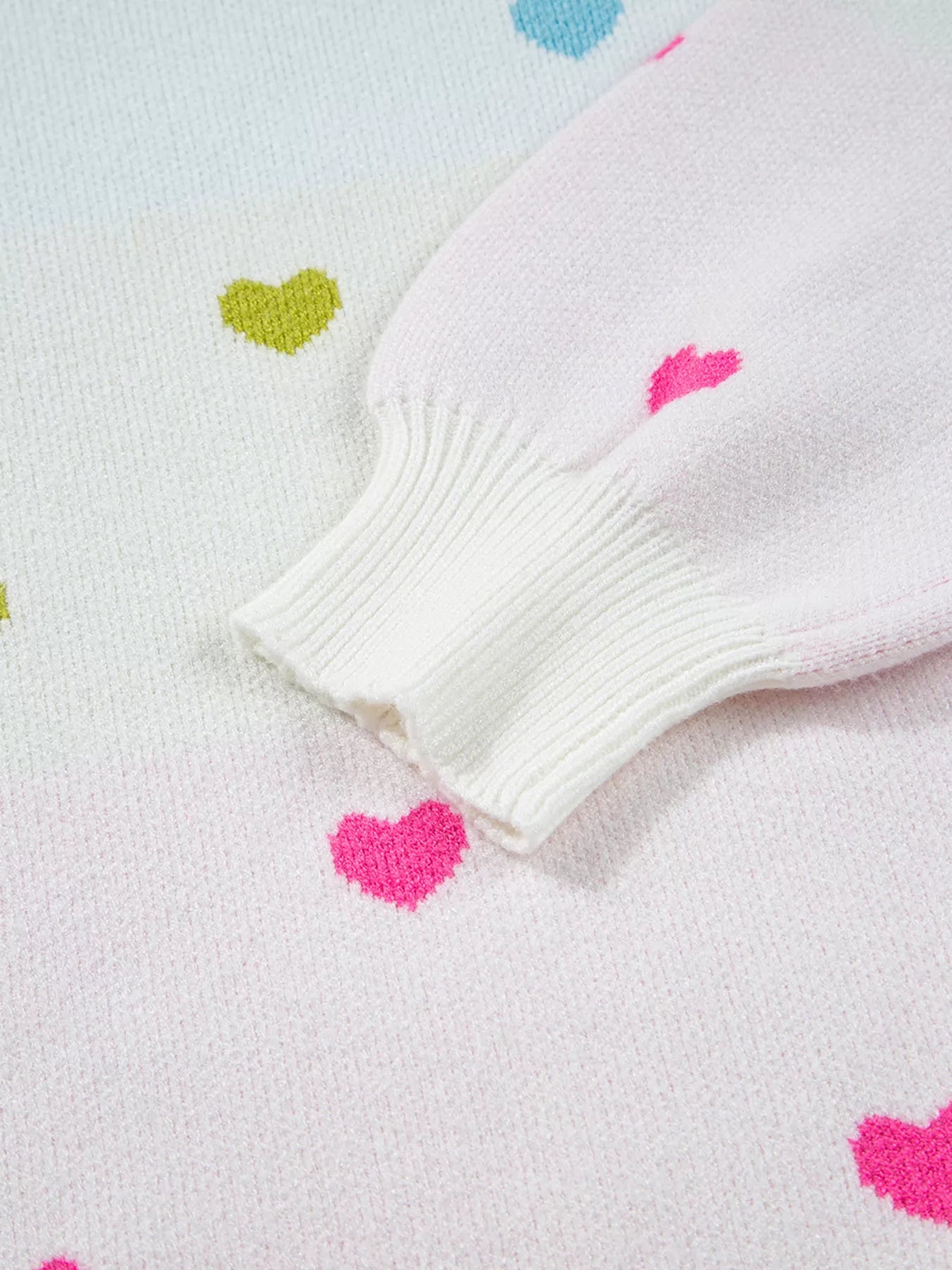 Multicolour Heart Pattern Dropped Shoulder Sweater 