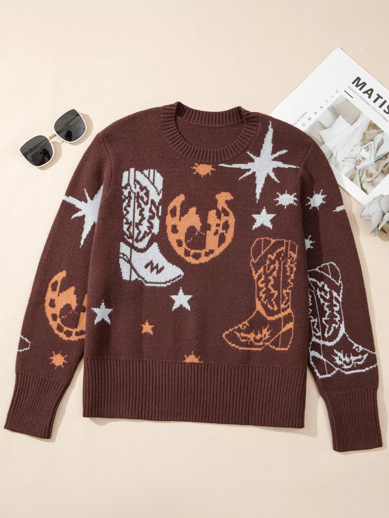 Cowgirl Round Neck Casual Sweater 