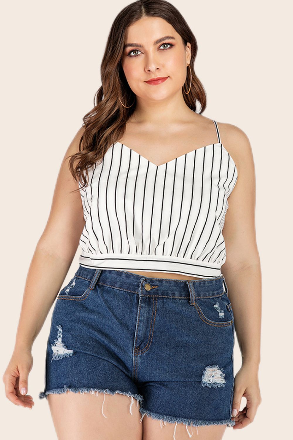 Plus Size Striped Tie-Back Cropped Cami 