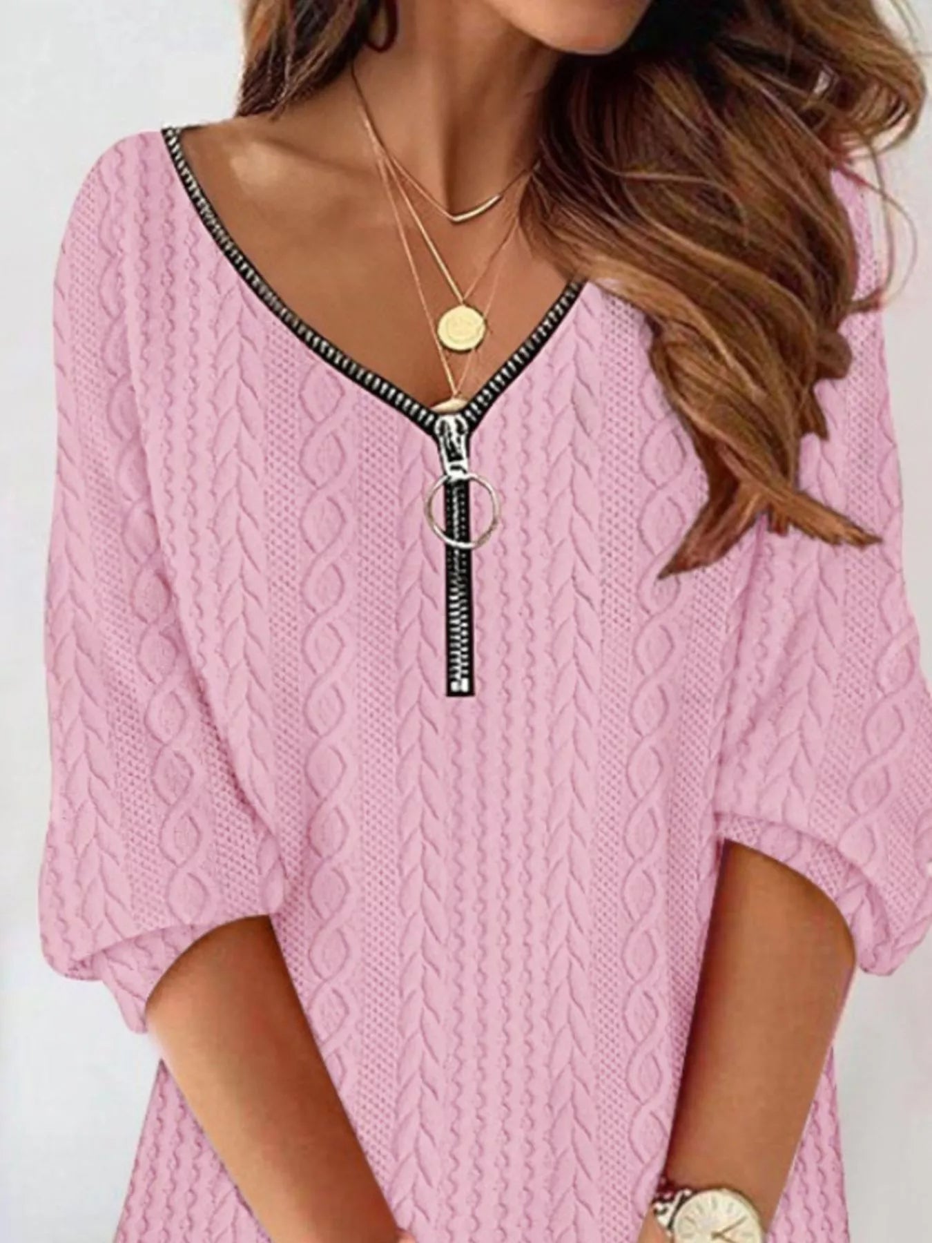 Zip Detail Textured Knit Mini Sweater 