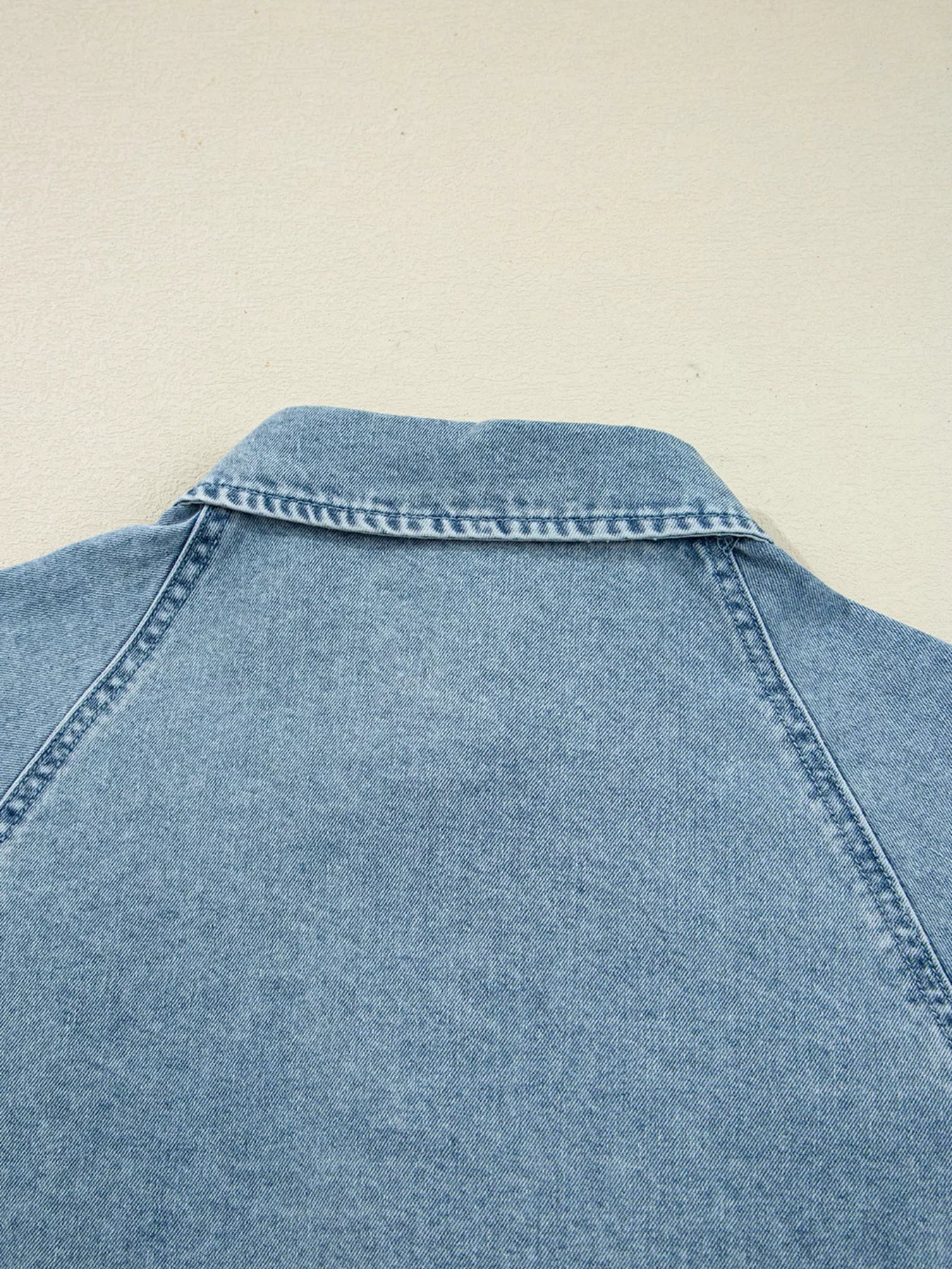 Smocked Cuffs Flared Denim Shirt Mini Dress 