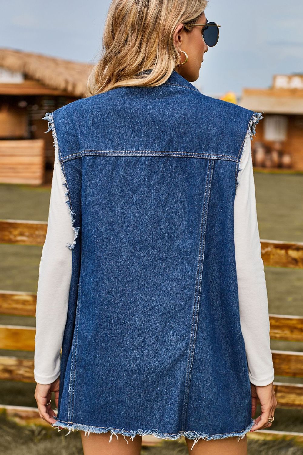 Sleeveless Button-Up Collared Denim Top with Pockets 