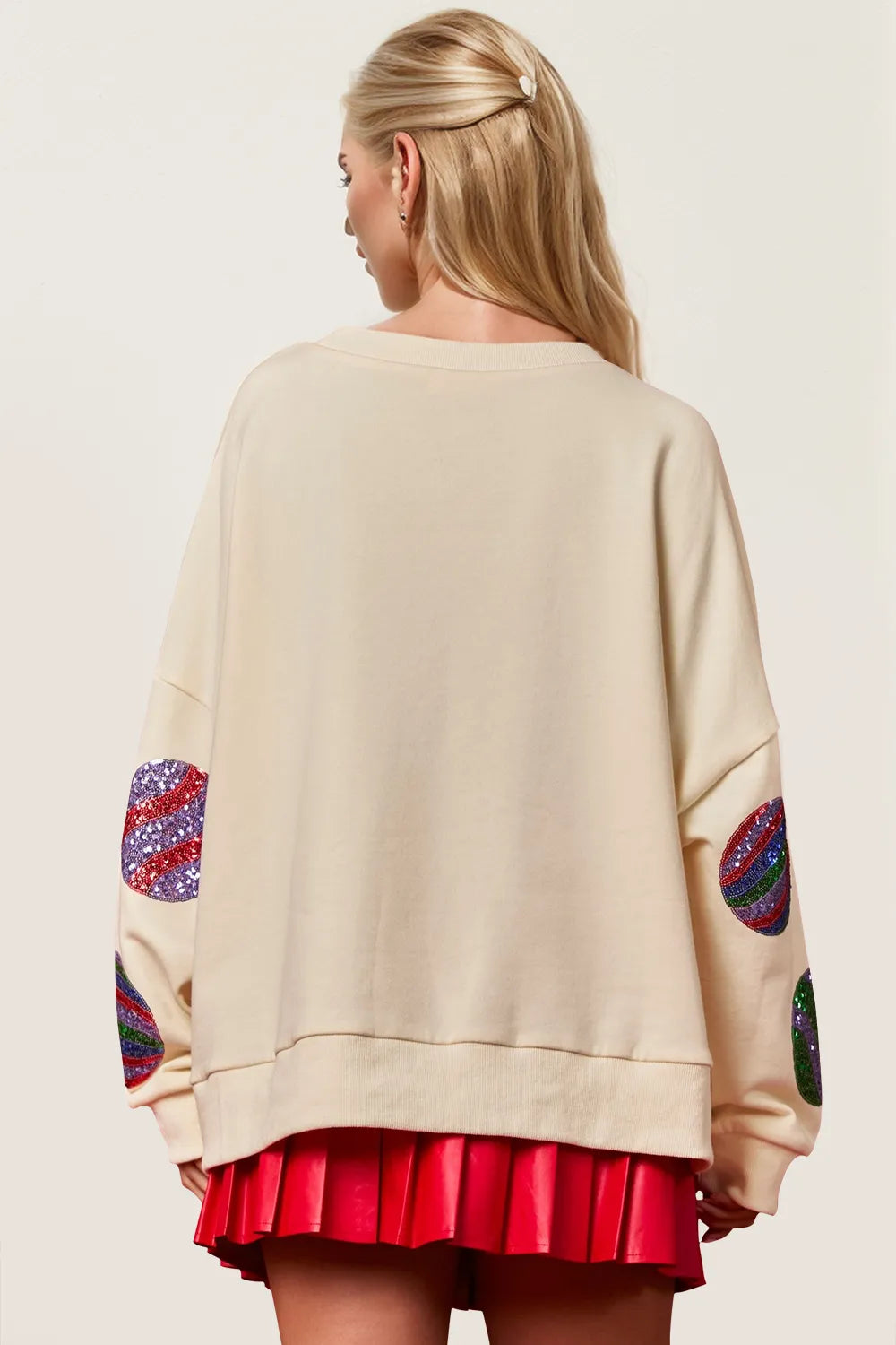 Double Take Christmas Element Sequin Round Neck Long Sleeve Sweatshirt 