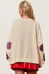 Double Take Christmas Element Sequin Round Neck Long Sleeve Sweatshirt 