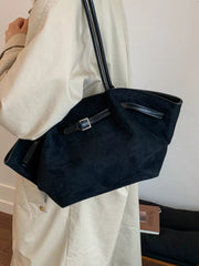 Solid Color Buckle Tote Bag 