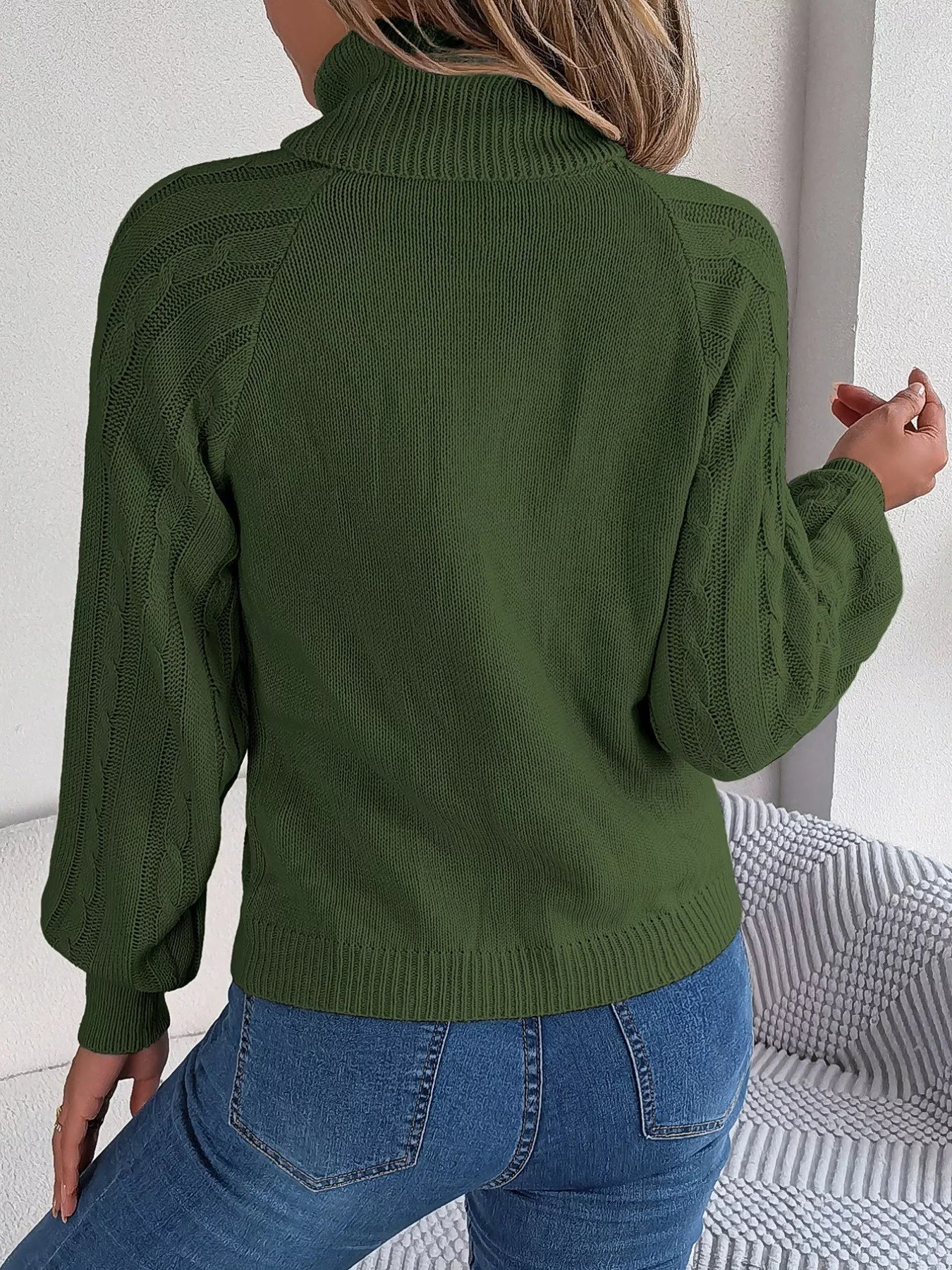 Cable Knit Turtleneck Long Sleeve Sweater 