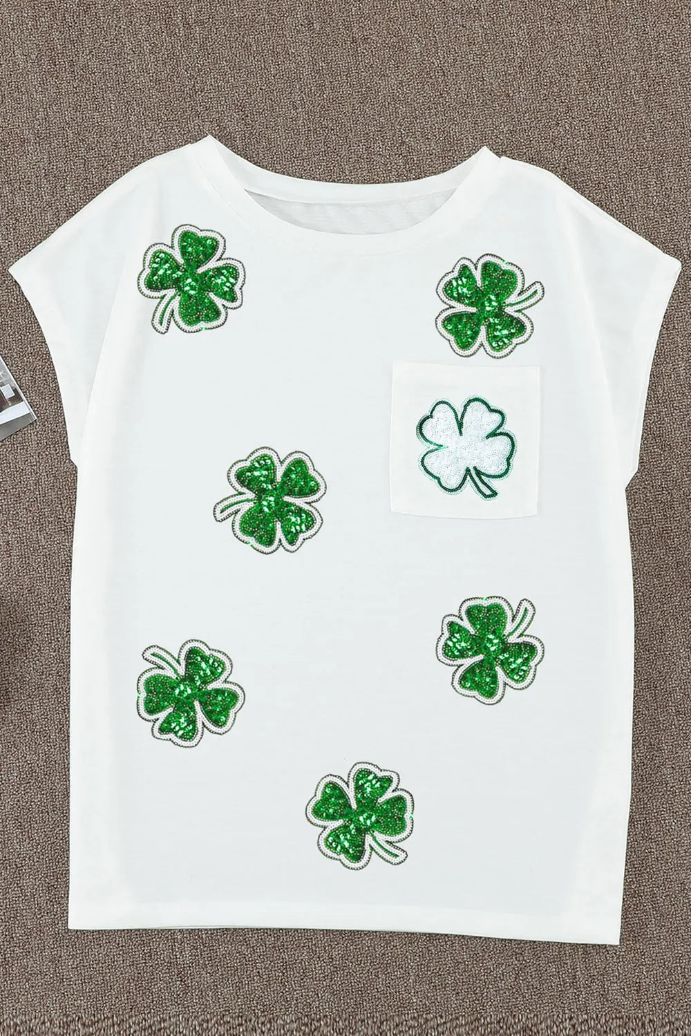 Sequin Lucky Clover Boat Neck T-Shirt 