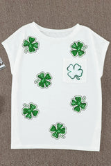 Sequin Lucky Clover Boat Neck T-Shirt 