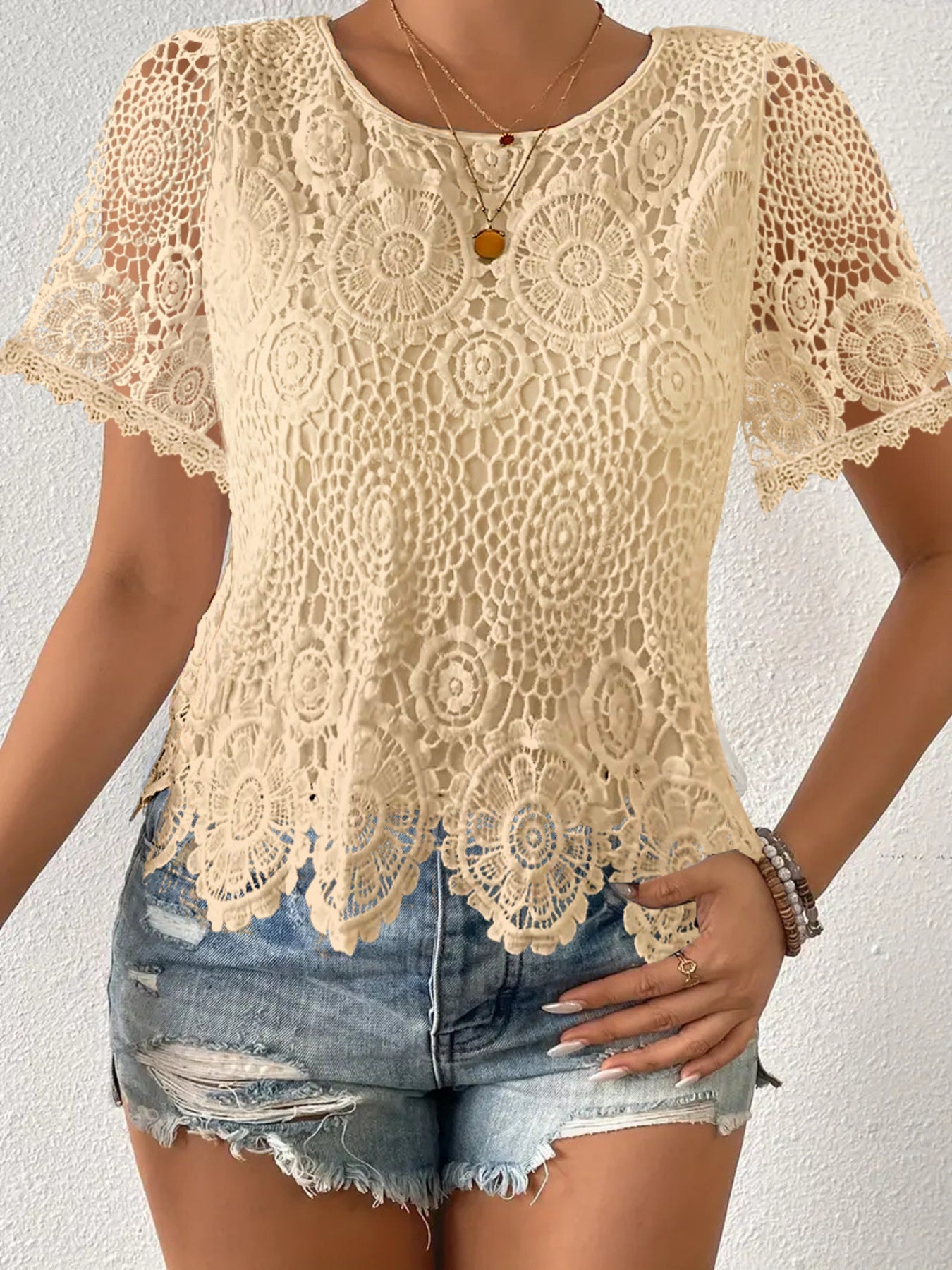 Lace Short Sleeve Blouse 