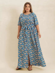 Plus Size Floral Print Maxi Dress with Side Slit 