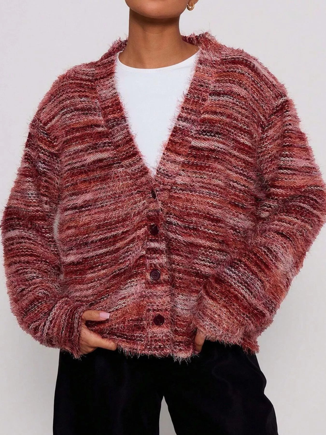 Chunky Knit V-Neck Button-Up Cardigan 