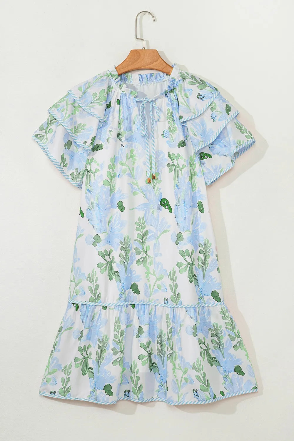 Floral Contrast Edge Layered Short Sleeve Mini Dress 