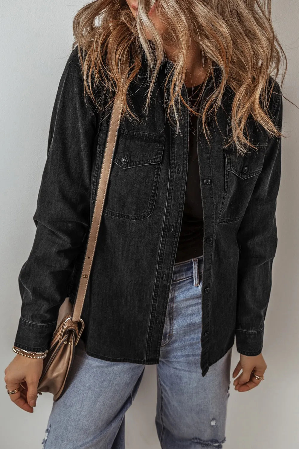 Button Up Long Sleeve Denim Jacket 