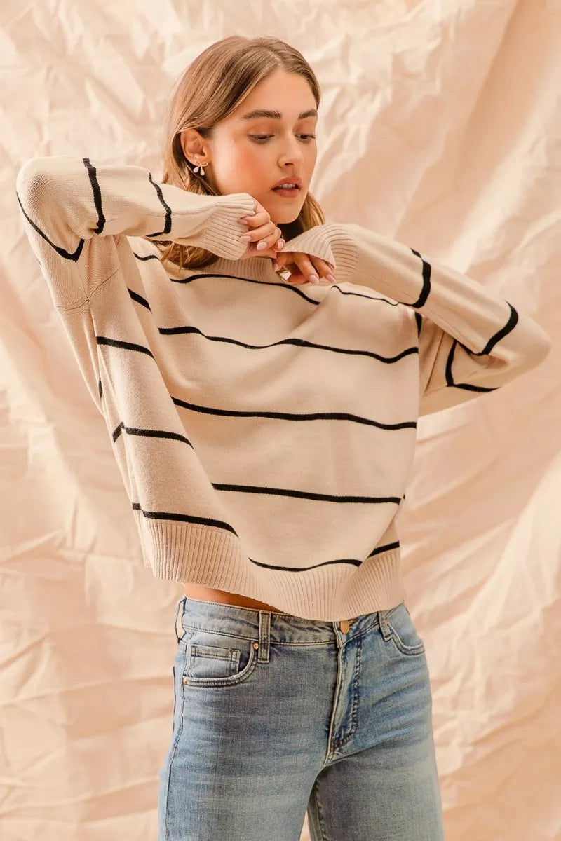 SO ME Stripe Crew Neck Basic Essential Sweater 