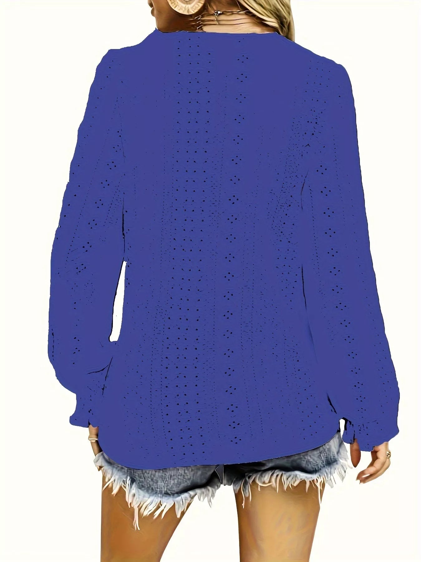 Plus Size Eyelet V-Neck Flounce Sleeve Blouse 