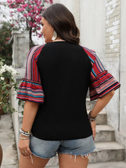 Plus Size V-Neck Flounce Sleeve Top 
