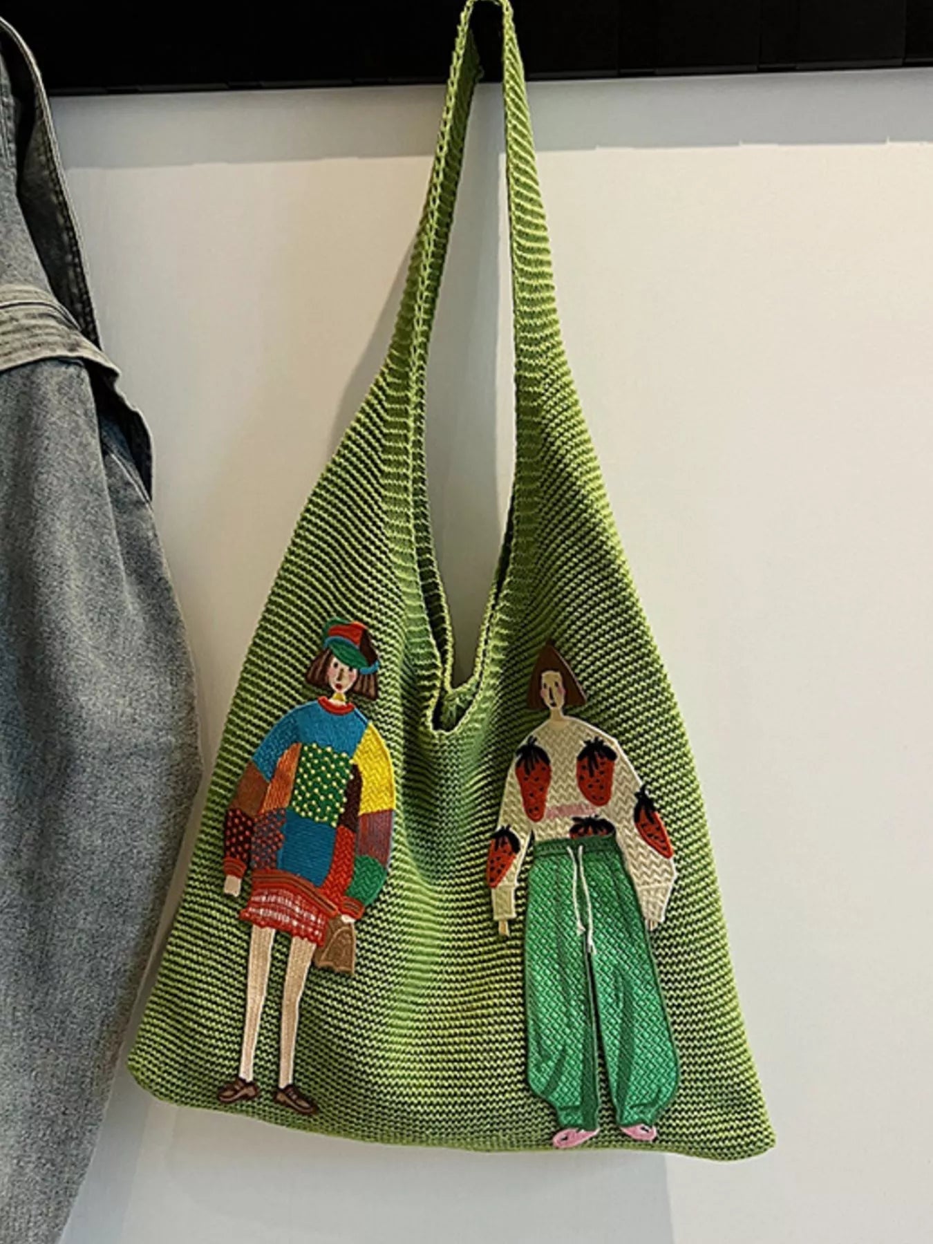 Knitted Embroidered Shoulder Bag 