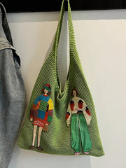 Knitted Embroidered Shoulder Bag 