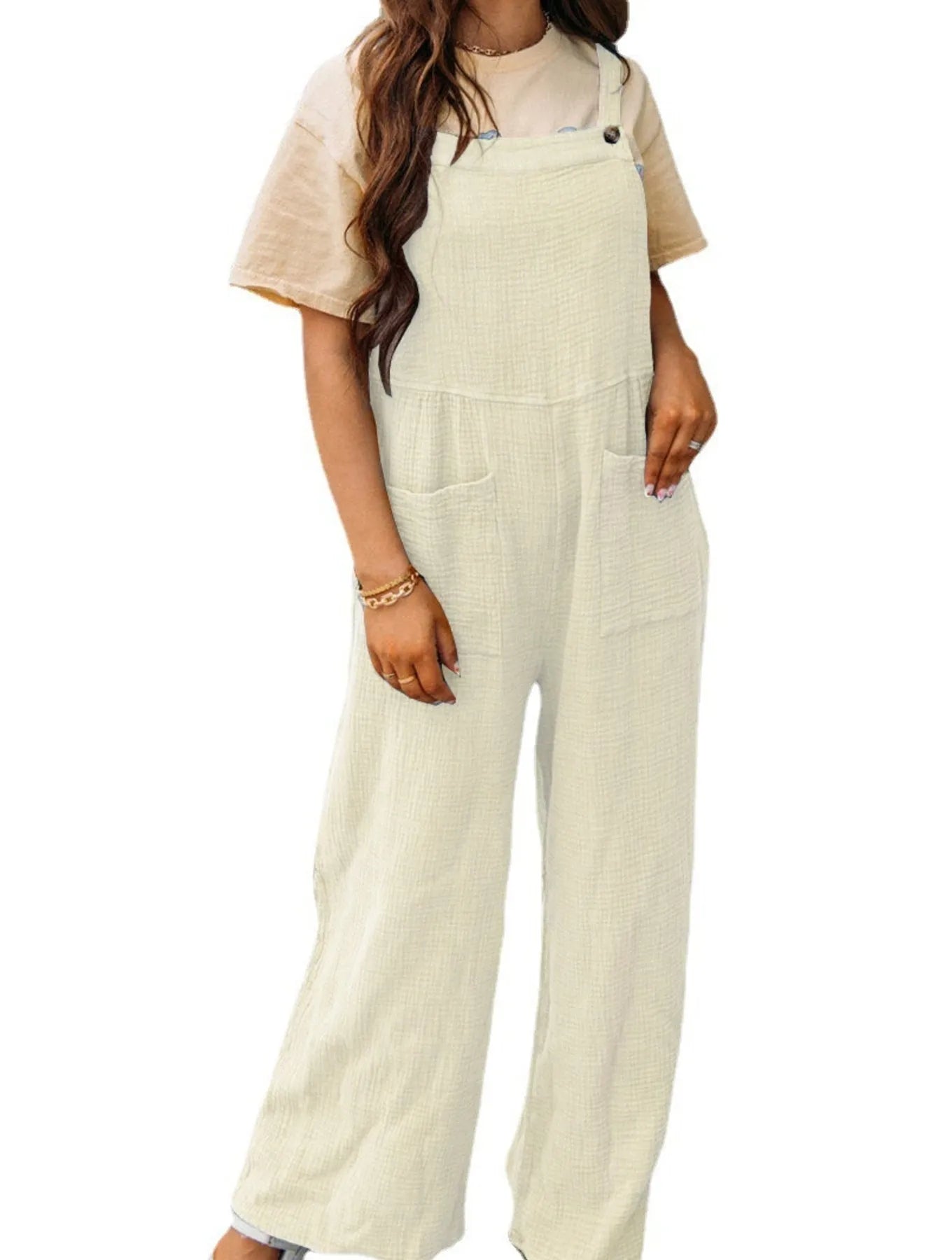 Full Size Casual Wide Leg Textured Overalls Plus Size 