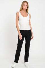 Zenana Ribbed Seamless Bra Padded V-neck Tank Top 