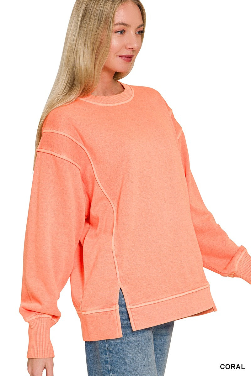 Zenana Pigment Dye Exposed-seam Fleece Sweatshirt 