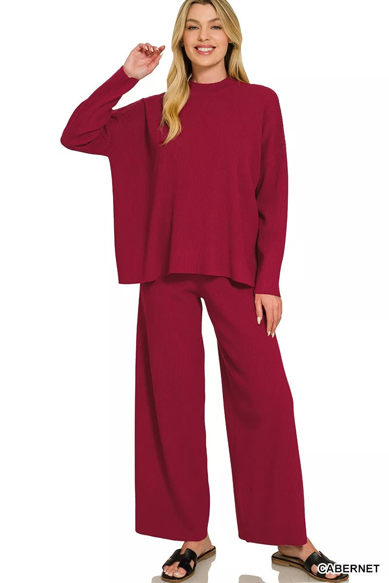 Zenana Viscose Sweater Top & Pants Set 