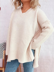 V-Neck Dropped Shoulder Sweater 