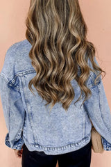 Pocketed Button Up Dropped Shoulder Denim Jacket 