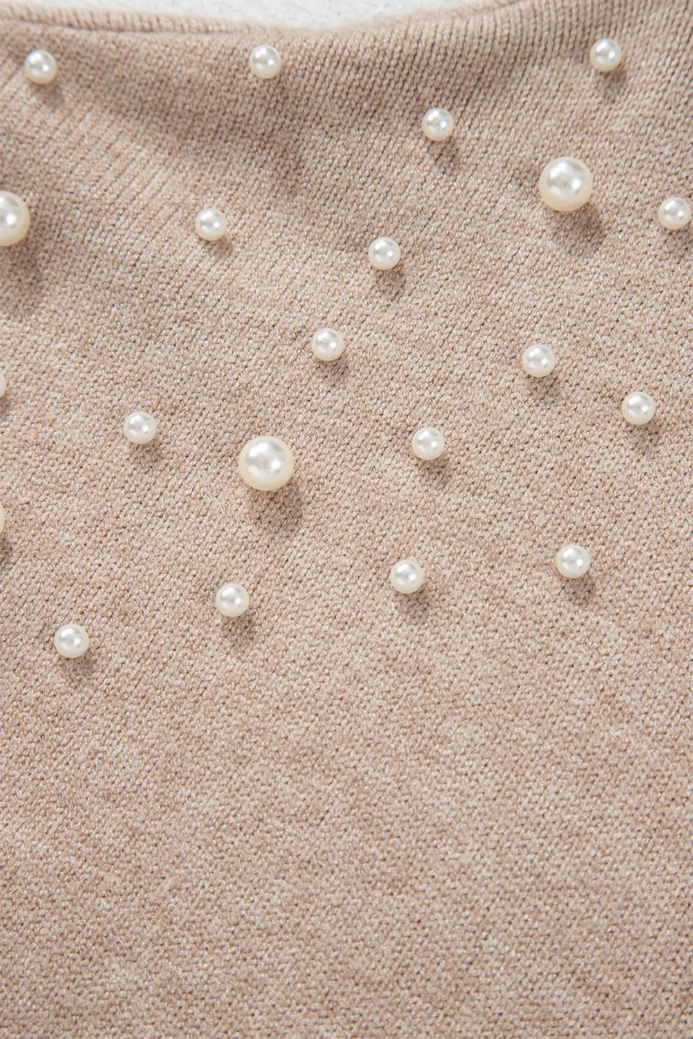 Plus Size Pearl Detail Round Neck Long Sleeve Sweater 
