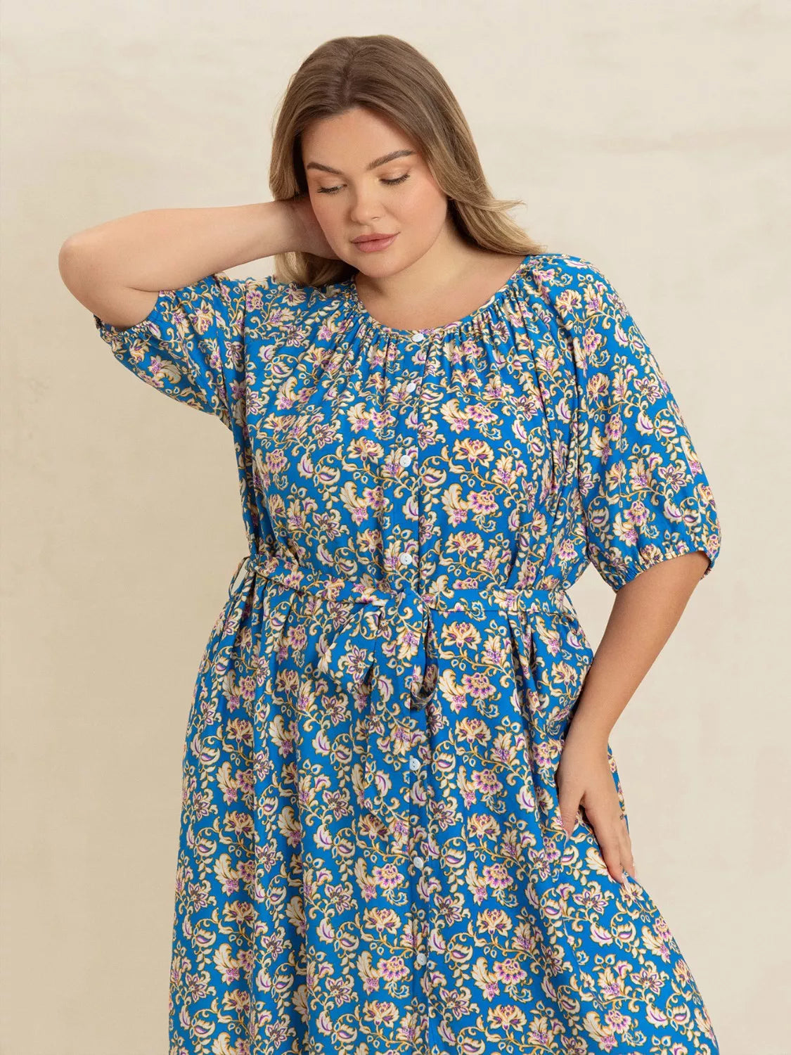 Plus Size Floral Print Maxi Dress with Side Slit 