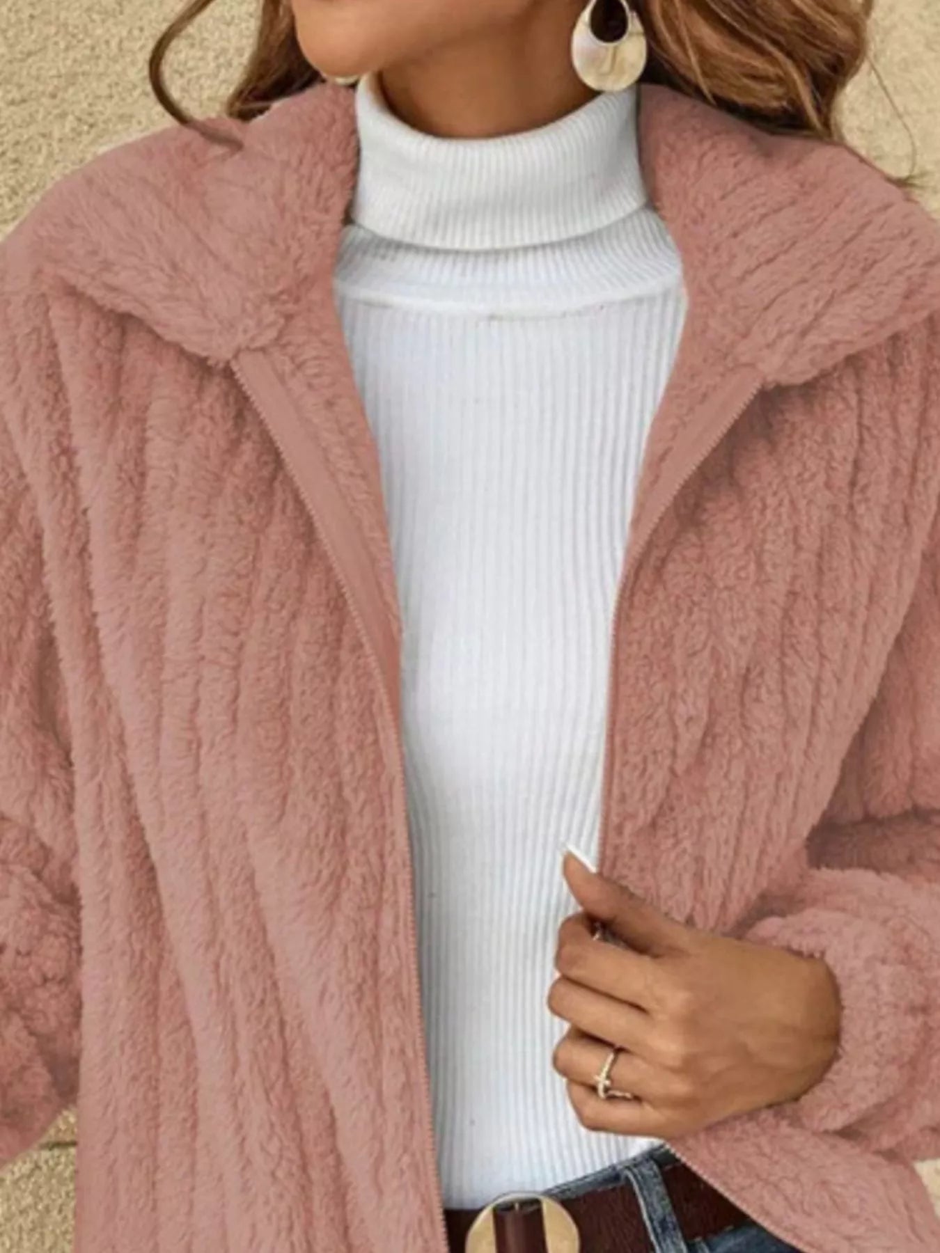 Full Size Zip-Up Long Sleeve Texture Jacket Plus Size 