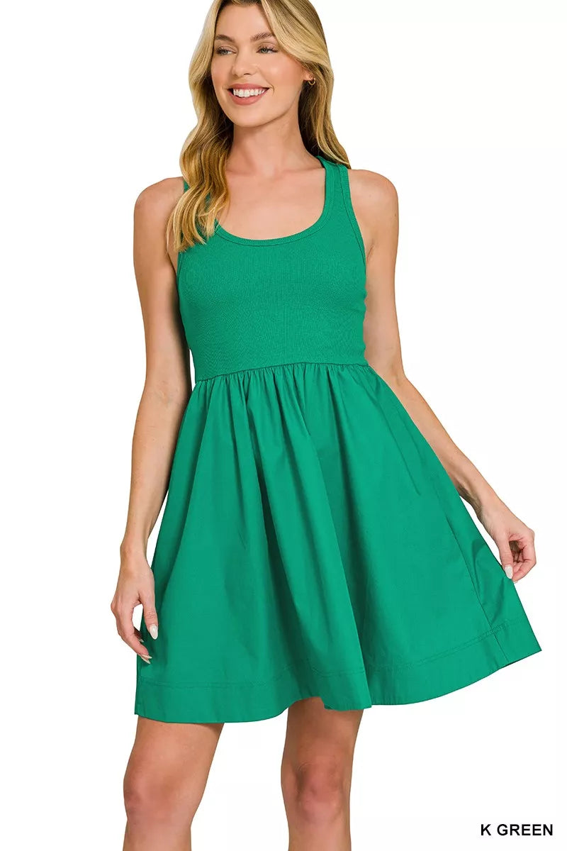 Zenana Combined Knit & Woven Midi Dress 