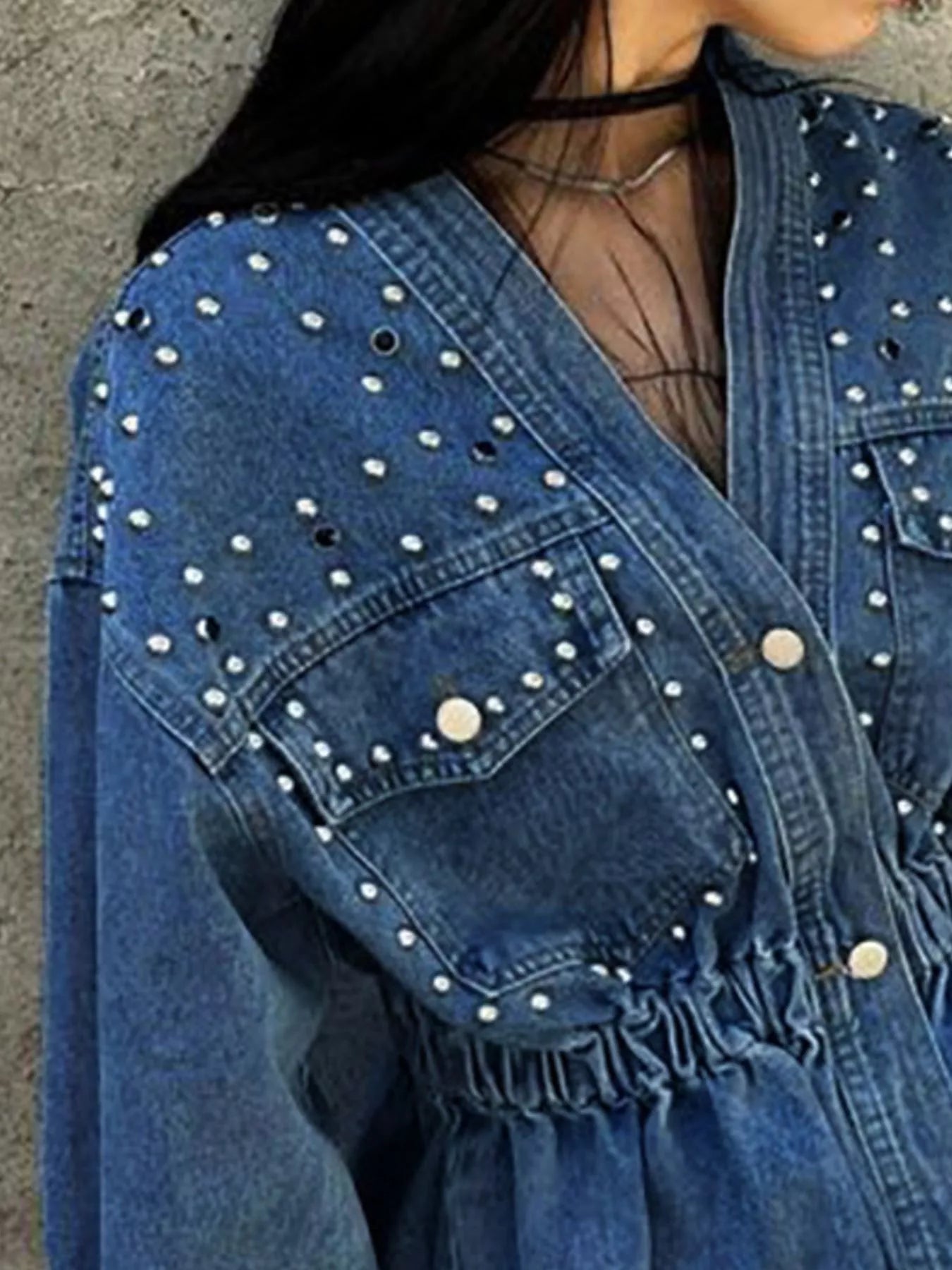 Studded Button Up Denim Jacket 