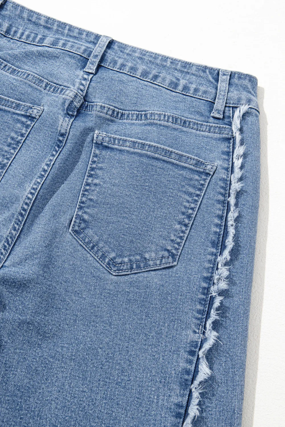 Raw Hem Wide Leg Jeans with Pockets 
