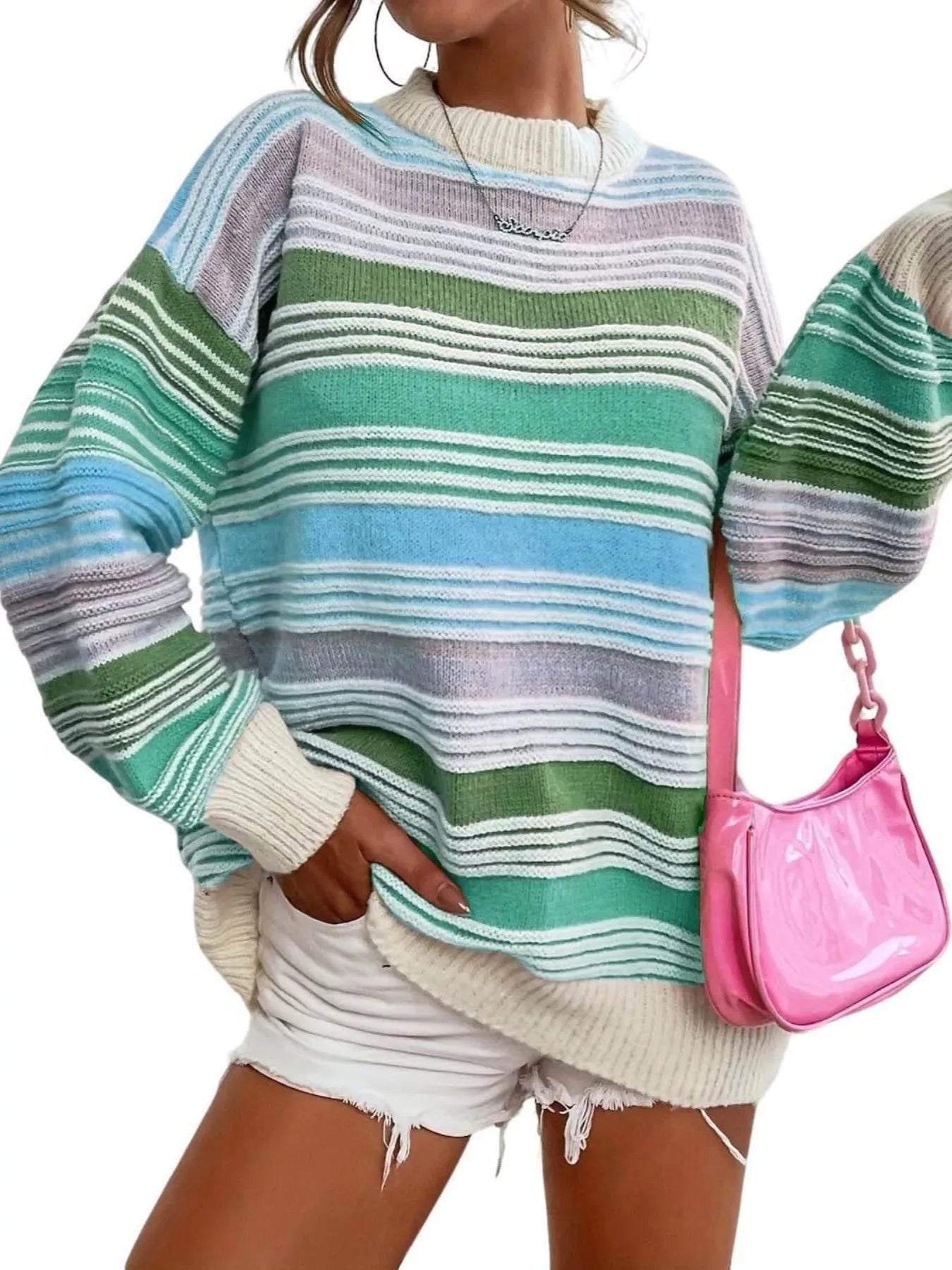 Rainbow Striped Drop Shoulder Oversized Sweater 