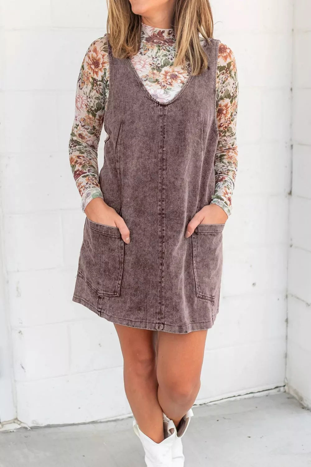 Vintage Wash Denim Overall Dress 