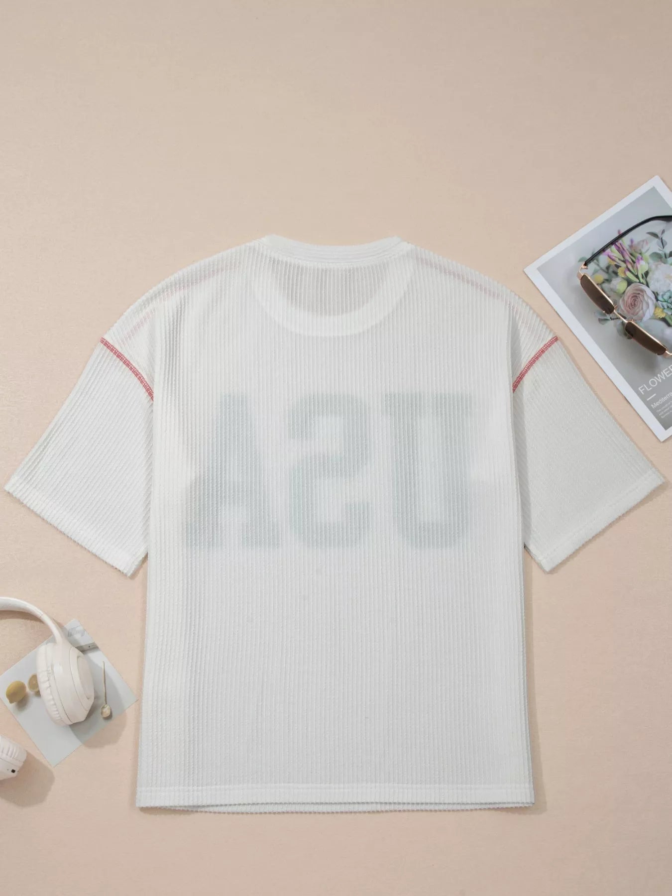 USA Graphic Half Sleeve Loose Ribbed Top 