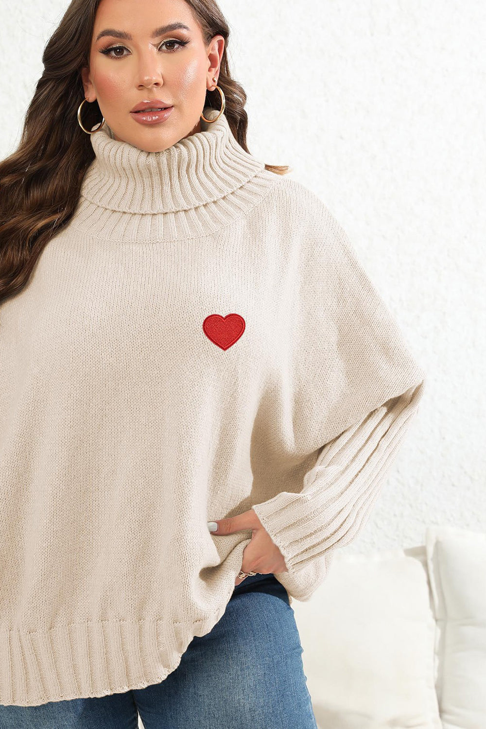 Plus Size Turtle Neck Long Sleeve Sweater 