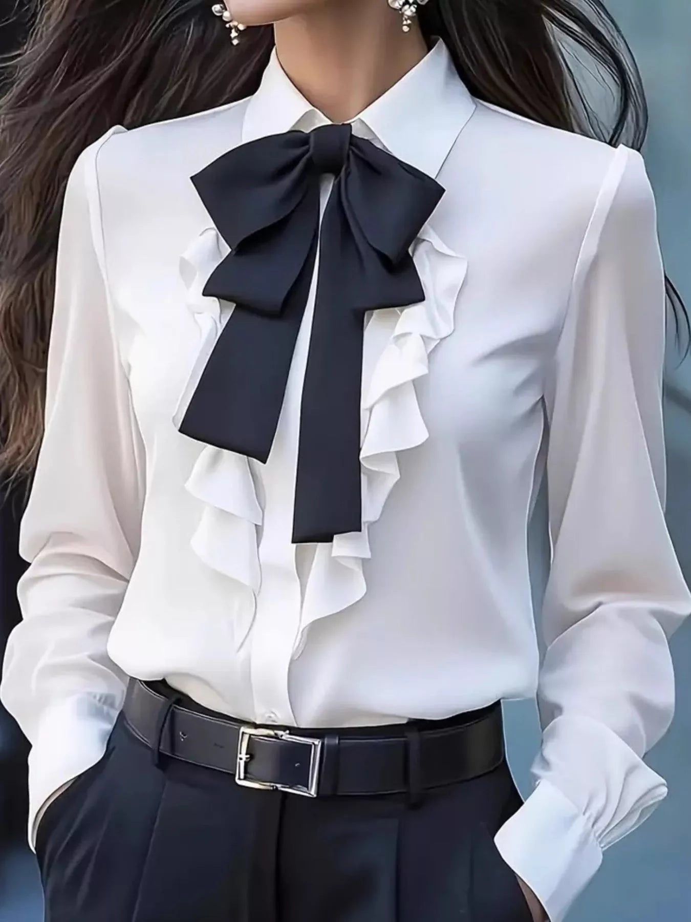 Ruffled Tie Front Long Sleeve Blouse 