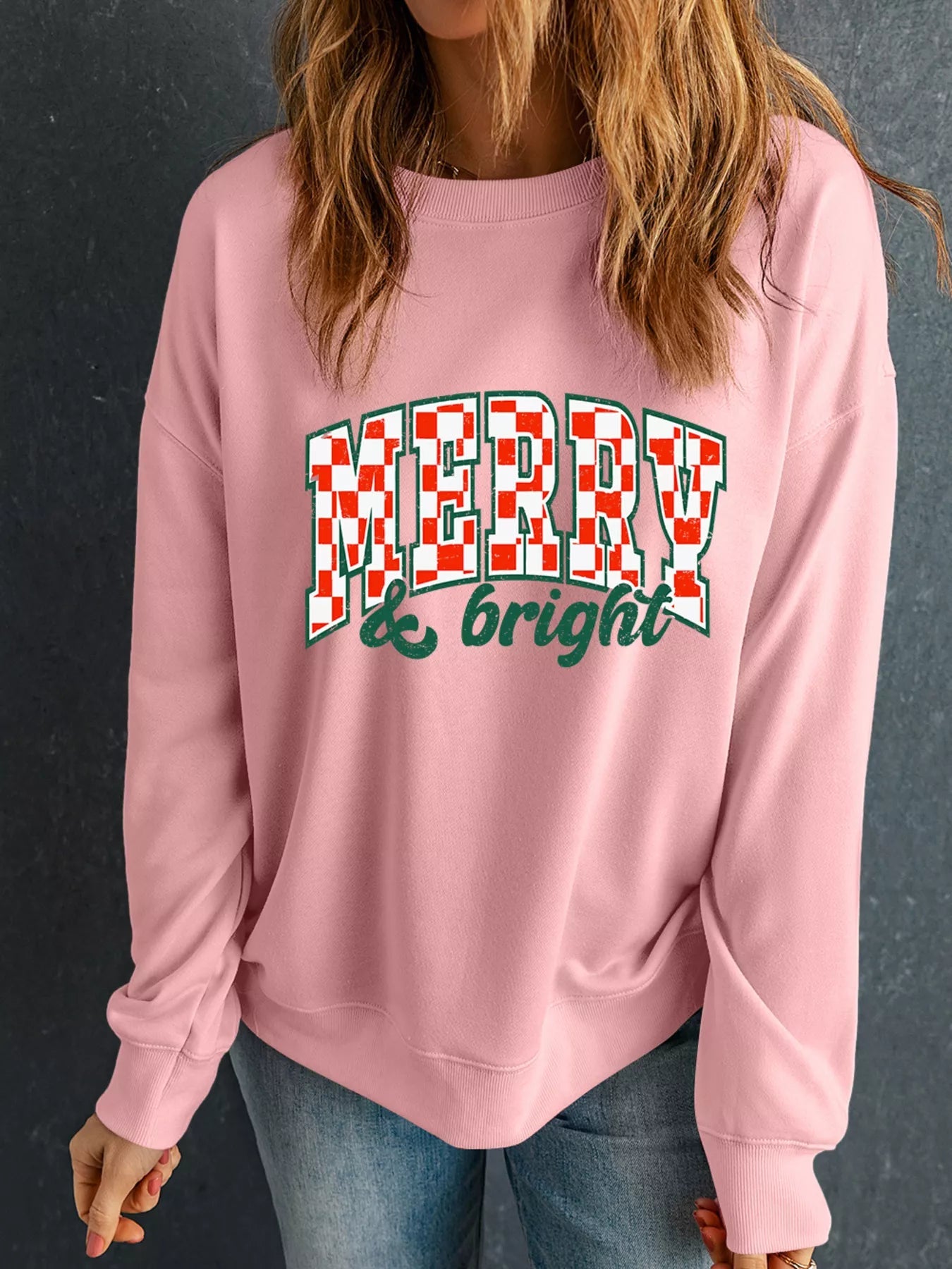 MERRY & Bright Graphic Christmas Long Sleeve Sweatshirt 