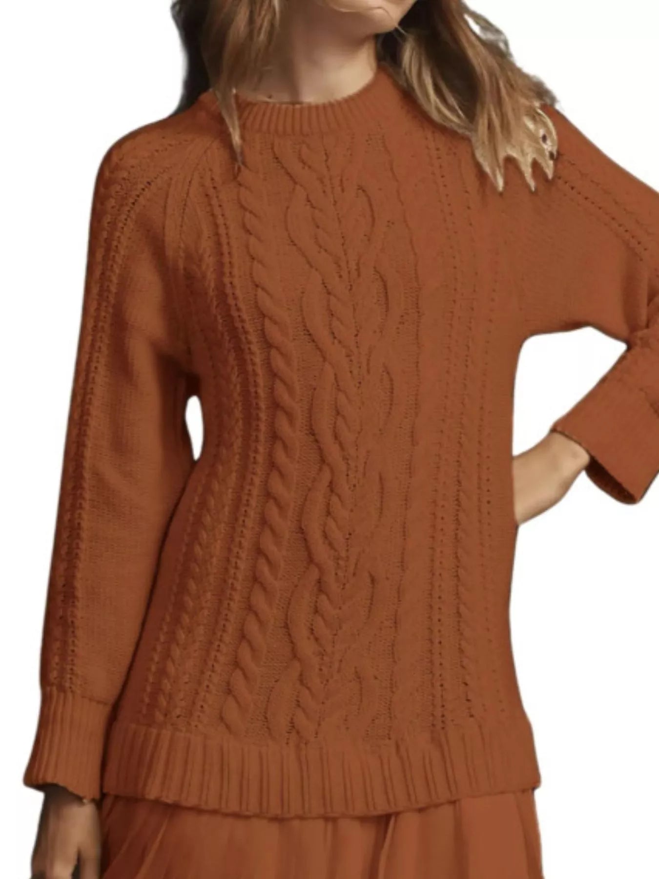 Full Size Cable-Knit Mini Sweater Dress Plus Size 