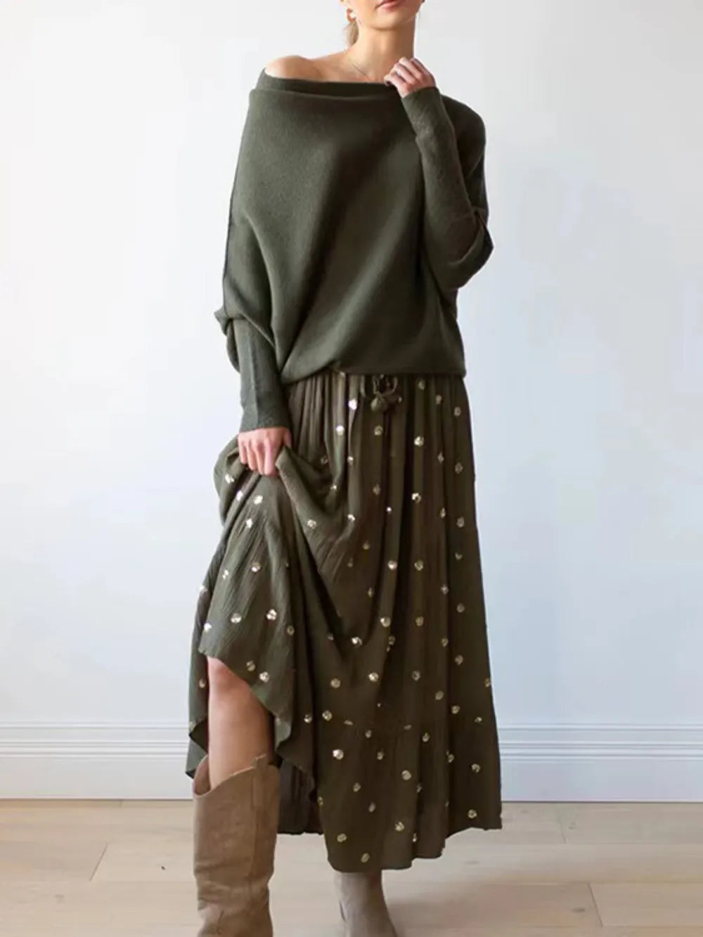 Full Size Boat Neck Batwing Sleeve Knit Top 