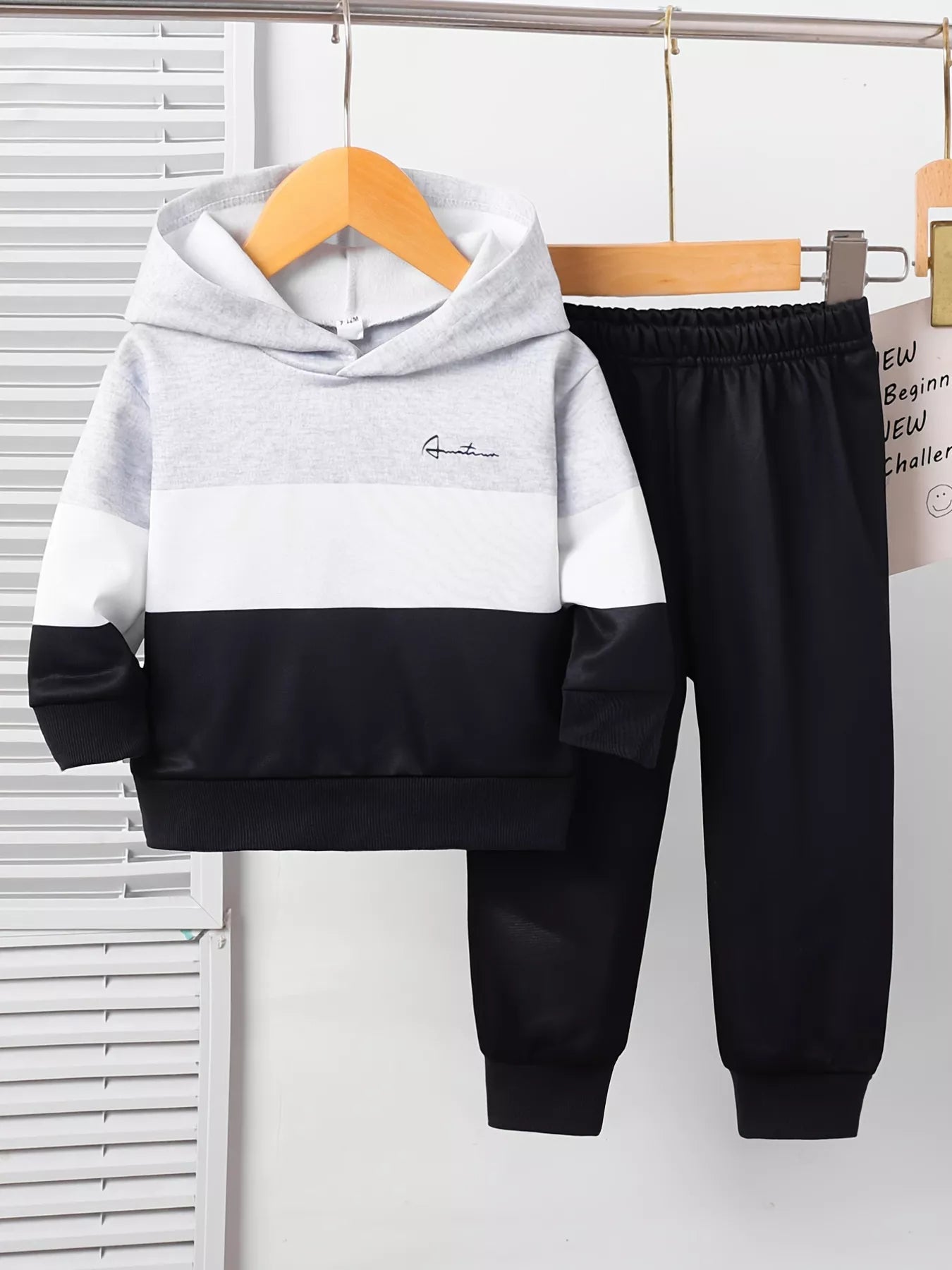Children's Color Block Casual Hoodie & Pants Set 